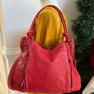 AVORIO Red Studded Leather Shoulder Bag